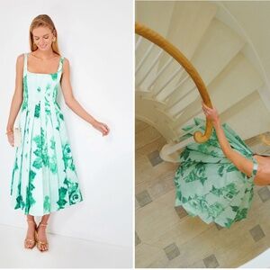 EMILIA WICKSTEAD Giant Moire Roses Emerald Adele Dress - US 8